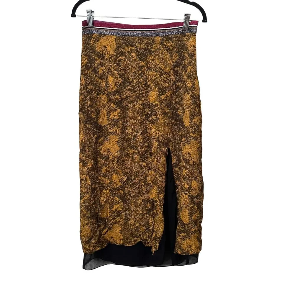SAYLOR Snake Print Midi Skirt‎ Yellow Medium
